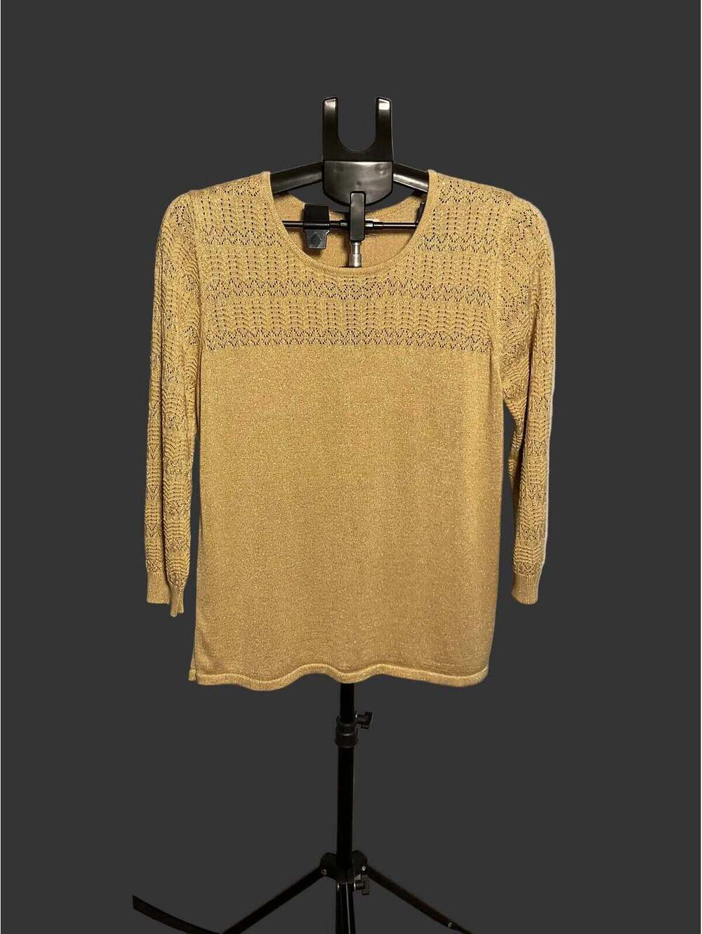 Draper's & Damon's Gold Metallic Knit Top Crochet Yoke
